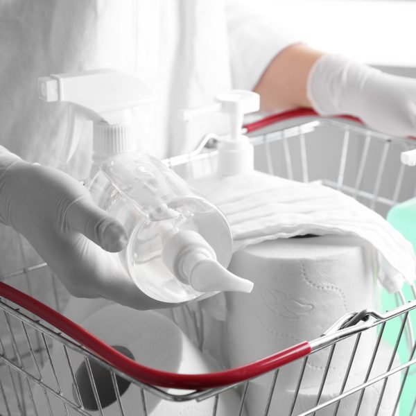 Woman With Shopping Basket Full Of Antiseptics And 2026 03 10 03 57 48 Utc 2 600x600